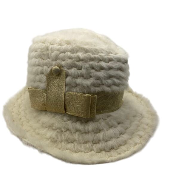 Vintage Sue Lee by Irving Faux Fur Hat Gold Bow Made in France 1960s Glam main image 10